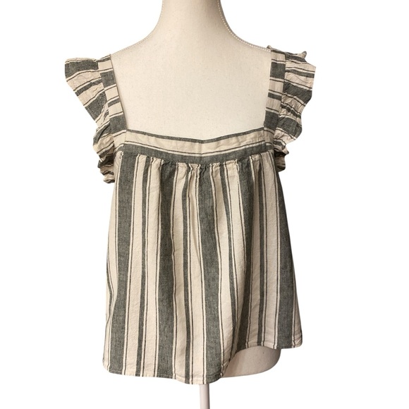 LOFT Grey Cream Linen Blend Ruffle Shoulder Tank Top. Cottagecore Feminine -‎ M - Picture 2 of 8